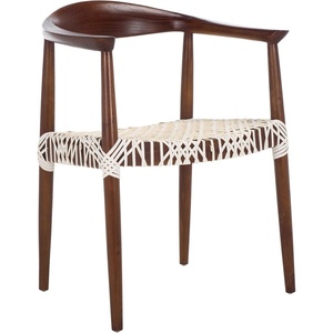 image:imageSAFAVIEH Home Collection  Wade Light Oak Teak Wood Arm Chair with Woven Leather Seat Fully Assembled MidCentury Modern Accent Chair FOX1003AWhiteBrown
