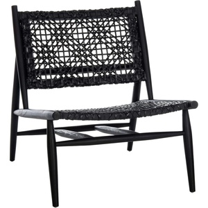 image:imageSAFAVIEH Home Collection Bandelier Natural Sungkai Solid WoodCognac Brown Leather Weave Accent Chair Fully AssembledBlack  Black