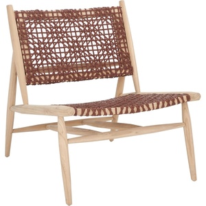 image:imageSAFAVIEH Home Collection Bandelier Natural Sungkai Solid WoodCognac Brown Leather Weave Accent Chair Fully AssembledCognacNatural