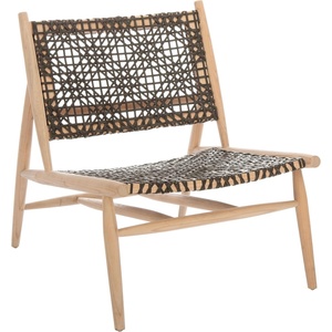 image:imageSAFAVIEH Home Collection Bandelier Natural Sungkai Solid WoodCognac Brown Leather Weave Accent Chair Fully AssembledNatural  Brown