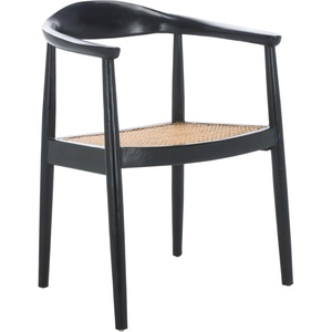 image:imageSAFAVIEH Home Collection Savina Black amp Natural Solid Wood Open Webbing Accent Chair Fully AssembledBlackNatural