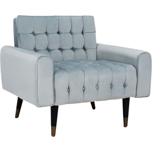 image:imageSafavieh Home Amaris Retro Glam Shale Velvet and Black Tufted Accent ChairSlate Blue  Black