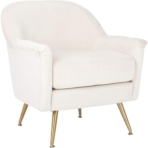 image:imageSafavieh Home Brienne Retro Glam Emerald Green Velvet and Brass Arm ChairIvory  Brass