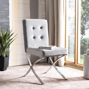image:imageSafavieh Home Walsh Navy Velvet and Chrome Tufted Side ChairGrey  Chrome