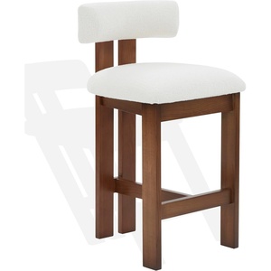 image:imageSAFAVIEH Couture Collection Macey IvoryWalnut Boucle 26inch Seat Height Counter Stool