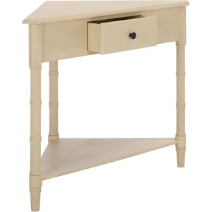 image:imageSAFAVIEH Furniture  Gomez 1Drawer Corner Table  Distressed Cream  Solid Wood  Classic Corner Storage Design  Ideal for Entryway Living Room Home Office 331W x 173D x 28H AMH5709CSand
