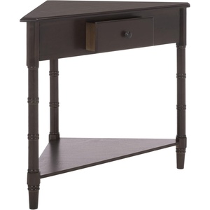 image:imageSAFAVIEH Furniture  Gomez 1Drawer Corner Table  Distressed Cream  Solid Wood  Classic Corner Storage Design  Ideal for Entryway Living Room Home Office 331W x 173D x 28H AMH5709CDark Chocolate