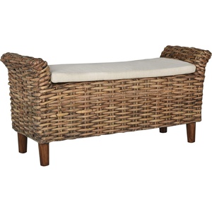 image:imageSAFAVIEH Furniture  Palermo Bench  White amp Brown  Mango Wood  Coastal Woven Design  Ideal for Entryway Bedroom Living Room FOX6533ABrown
