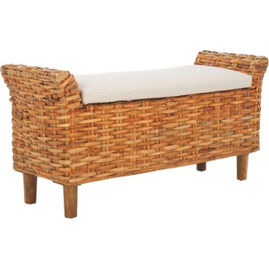 image:imageSAFAVIEH Furniture  Palermo Bench  White amp Brown  Mango Wood  Coastal Woven Design  Ideal for Entryway Bedroom Living Room FOX6533AWhiteNatural