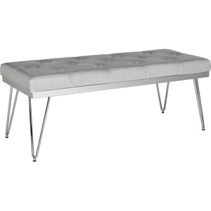 image:imageSAFAVIEH Home Collection  Marcella Navy Linen Tufted Upholstered Accent Bench Modern Minimalist Bench with Chrome Hairpin Legs for Bedroom Living Room or Entryway FOX6224DGrey  Chrome