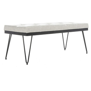 image:imageSAFAVIEH Home Collection  Marcella Navy Linen Tufted Upholstered Accent Bench Modern Minimalist Bench with Chrome Hairpin Legs for Bedroom Living Room or Entryway FOX6224DGrey  Black