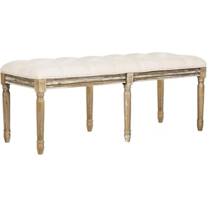 image:imageSafavieh Home Collection Rocha French Brasserie Tufted Grey and Rustic Oak 19inch Wood BenchBeige  Rustic Oak