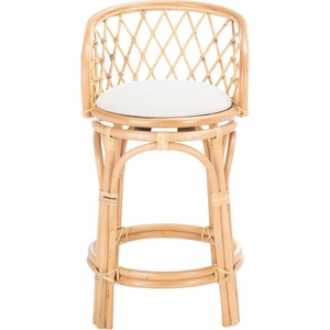 image:imageSAFAVIEH Furniture  Yuta Rattan Swivel Counter Stool  2382 Seat Height  White amp Natural  Mango Wood  Coastal Rattan Design  Ideal for Kitchen Bar Area  Fully Assembled BST6504AWhiteNatural