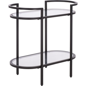 image:imageSAFAVIEH Home Collection  Inessa Black amp Clear Oval 2Tier Bar Cart Modern Metal Serving Cart Sleek Entertaining Design BCT2503EBlackClear