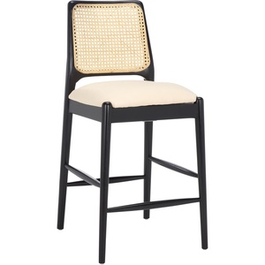 image:imageSAFAVIEH Home Collection  Reinhardt Counter Stool 27inch Seat Height Walnut Brown Solid Wood Frame amp Grey Seat with Rattan Back BST8800BWhiteBlack
