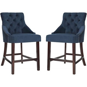 image:imageSafavieh Eleni Counter Stool BeigeEspressoNavy  Espresso  Chrome Nail Heads