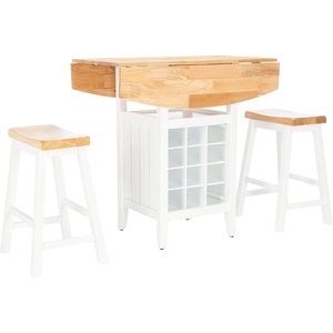 image:imageSafavieh Home Emeric Dark Espresso and Black Oak 3piece Drop Leaf Table Storage Rack Pub SetNatural  White