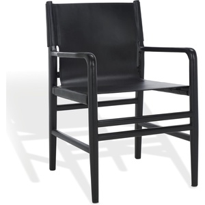 image:imageSAFAVIEH Couture Collection Cassaphina Brown Leather amp Natural Solid Wood Arm Chair Fully AssembledBlackBlack