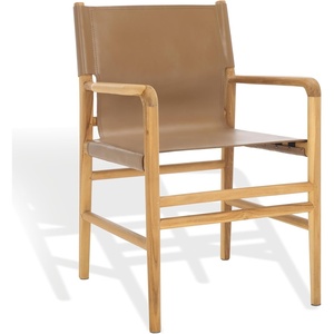 image:imageSAFAVIEH Couture Collection Cassaphina Brown Leather amp Natural Solid Wood Arm Chair Fully AssembledBrownNatural