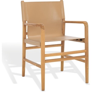 image:imageSAFAVIEH Couture Collection Cassaphina Brown Leather amp Natural Solid Wood Arm Chair Fully AssembledTanNatural