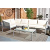 image:imageSAFAVIEH Outdoor Collection Remsin GreyBeige Wicker Conversation Patio SetGrey  Beige