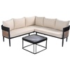 image:imageSAFAVIEH Outdoor Patio Furniture Collection  Harrison 3Piece Corner Sofa Set with Table Black amp Taupe Modern Sectional Design PAT7744ABlackTaupe