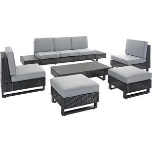 image:imageSAFAVIEH Outdoor Collection Dumont Grey SteelGrey Cushion 6Piece Living Set with Coffee Table Ideal for Deck Patio Backyard