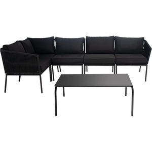 image:imageSAFAVIEH Outdoor Collection Remsin GreyBeige Wicker Conversation Patio SetBlack  Black