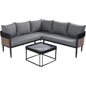 image:imageSAFAVIEH Outdoor Patio Furniture Collection  Harrison 3Piece Corner Sofa Set with Table Black amp Taupe Modern Sectional Design PAT7744ABlackGrey