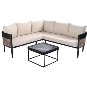 image:imageSAFAVIEH Outdoor Patio Furniture Collection  Harrison 3Piece Corner Sofa Set with Table Black amp Taupe Modern Sectional Design PAT7744ABlackTaupe