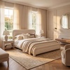 image:imageSAFAVIEH Couture Collection  Adelle Cream Chenille Upholstered King Bed Rounded Modern Frame Design No Box Spring Needed SFV4874AKCreme