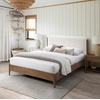 image:imageSAFAVIEH Couture Collection  Solacina Natural Wood Frame Bed Ivory Fabric Upholstered Headboard Queen Size No Box Spring Needed SFV1803AQIvoryNatural