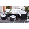 image:imageSAFAVIEH Outdoor  Miki 6Piece Corner Sectional  Black amp White  Faux Wicker amp Steel Frame  Wicker Sectional Set with Glass Table  Ideal for Patio Deck Porch Backyard PAT7708ABlack  White