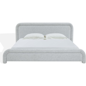 image:imageSAFAVIEH Couture Collection  Adelle Cream Chenille Upholstered King Bed Rounded Modern Frame Design No Box Spring Needed SFV4874AKBlackWhite