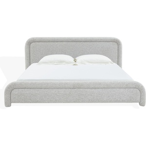 image:imageSAFAVIEH Couture Collection  Adelle Cream Chenille Upholstered King Bed Rounded Modern Frame Design No Box Spring Needed SFV4874AKBrownWhite