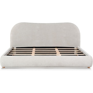 image:imageSAFAVIEH Couture Collection  Beccarose Beige Chenille Upholstered Bed Low Profile Queen Bed Modern Curved Headboard Design No Box Spring Needed SFV4811EQBeigeNatural