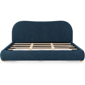 image:imageSAFAVIEH Couture Collection  Beccarose Beige Chenille Upholstered Bed Low Profile Queen Bed Modern Curved Headboard Design No Box Spring Needed SFV4811EQNavyNatural