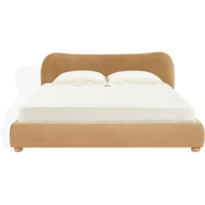 image:imageSAFAVIEH Couture Collection  Beccarose Beige Chenille Upholstered Bed Low Profile Queen Bed Modern Curved Headboard Design No Box Spring Needed SFV4811EQLight BrownWalnut