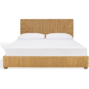image:imageSAFAVIEH Couture Collection  Glenburg King Bed Natural Woven Banana Stem amp Wood Frame Tropical Coastal Design No Box Spring Needed SFV1327AKNatural