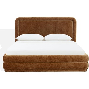 image:imageSAFAVIEH Couture Collection  Jollie Olive Green Chenille Upholstered Queen Bed Fabric Platform Bed with Headboard Modern Bedroom Furniture SFV4884AQAmber