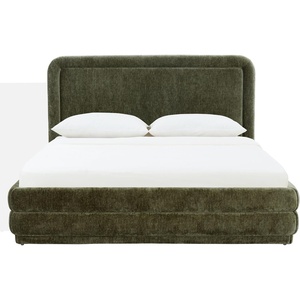 image:imageSAFAVIEH Couture Collection  Jollie Olive Green Chenille Upholstered Queen Bed Fabric Platform Bed with Headboard Modern Bedroom Furniture SFV4884AQOlive Green