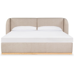 image:imageSAFAVIEH Couture Collection  Martyna Light Brown Upholstered Queen Bed with Curved Headboard No Box Spring Needed SFV6112BQLight BrownNatural