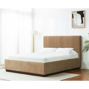 image:imageSAFAVIEH Couture Collection  Pippin Grey Chenille Upholstered King Bed with Headboard No Box Spring Required SFV5063CKLight BrownWalnut