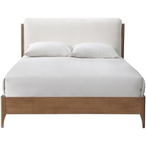 image:imageSAFAVIEH Couture Collection  Solacina Natural Wood Frame Bed Ivory Fabric Upholstered Headboard Queen Size No Box Spring Needed SFV1803AQIvoryNatural