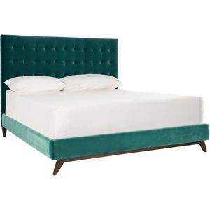 image:imageSAFAVIEH Couture Collection Tsarina Dusty Blue Velvet Tufted Queen Size BedDark SeafoamGold