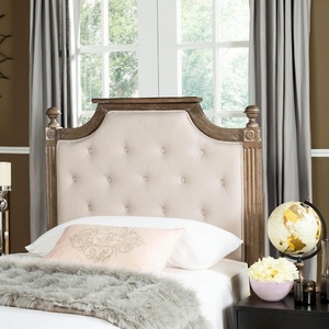 image:imageSAFAVIEH Furniture  Rustic Queen Headboard  Beige amp Rustic Oak  Solid Wood  Farmhouse Upholstered Design  Ideal for Bedroom FOX6241DQBeige