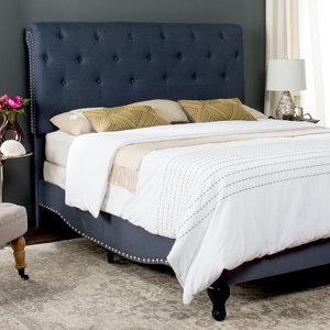image:imageSAFAVIEH Home Collection Hathaway Taupe amp Rustic Oak Bed QueenNavy