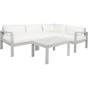 image:imageSAFAVIEH Outdoor  Endelia Conversation Set  Grey amp Beige  Solid Wood with Cushion  Modern Modular Bench with Coffee Table  Ideal for Patio Deck Porch Backyard PAT7309BGreyBeige