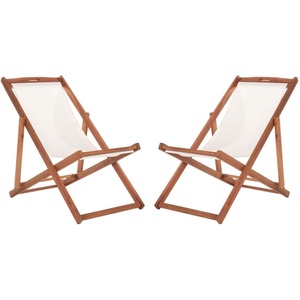 image:imageSAFAVIEH Outdoor  Loren Folding Sling Chair Set of 2  Natural amp Navy Stripe  Solid Wood Frame  Portable Bistro Design  Ideal for Patio Poolside Backyard 24 W x 43 D x 25 H PAT7040ASET2Natural  Beige