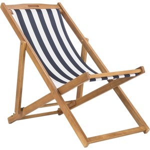 image:imageSAFAVIEH Outdoor  Loren Folding Sling Chair Set of 2  Natural amp Navy Stripe  Solid Wood Frame  Portable Bistro Design  Ideal for Patio Poolside Backyard 24 W x 43 D x 25 H PAT7040ASET2Natural  Navy Stripe